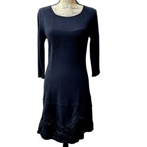 Didier Parakian Women Dress SZ S/M Drop Waist Floral Applique Little Black Dress